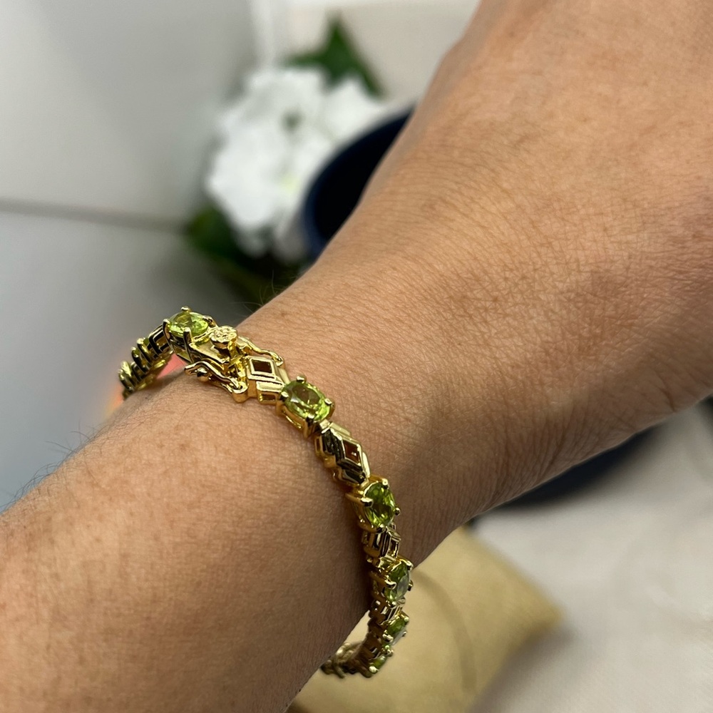 Vintage JJT Gold Vermeil 925 Sterling Genuine Peridot Link Bracelet 7.25" - Picture 14 of 17